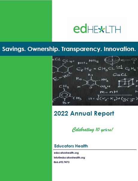 edHEALTH annual report with numbers on chalkboard and writing